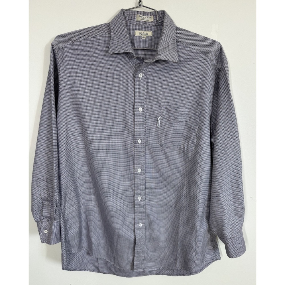 VTG Faconnable Men's Long Sleeve Button Up Pocket Shirt Blue Brown Check Size XL